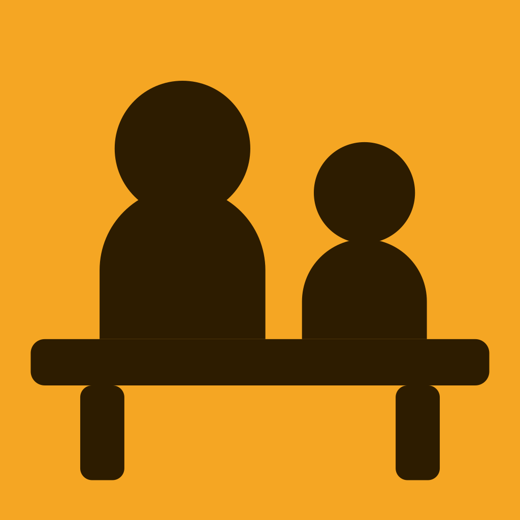 GrandPlan app icon: dark bench mark on a gold field