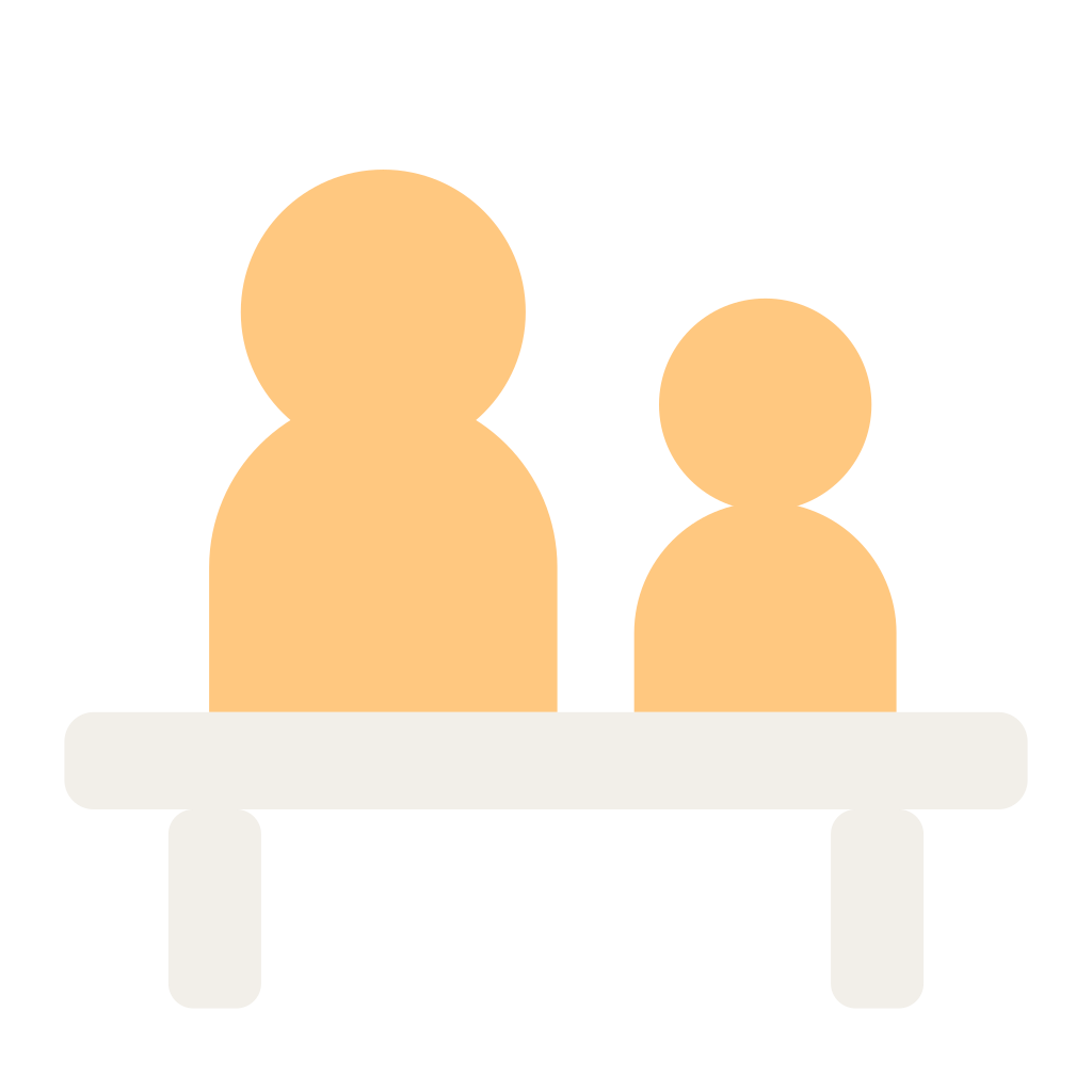 GrandPlan mark for dark backgrounds: amber figures, cream bench