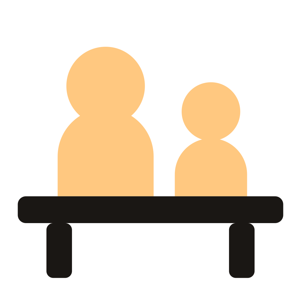 GrandPlan mark for light backgrounds: amber figures, dark bench